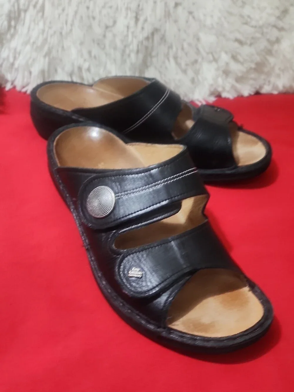 Finn Comfort Sansibar_s Black Slide Sandals with Adjustable Straps